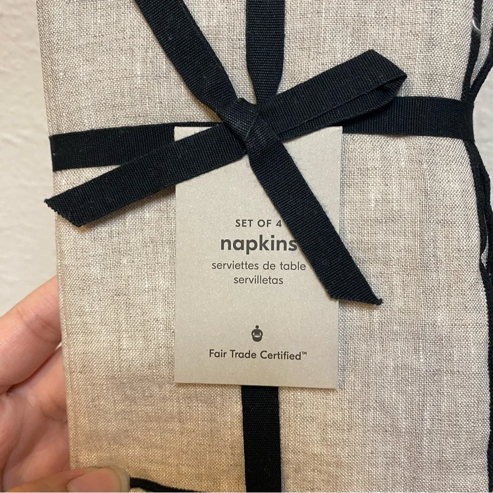 West Elm Tan and Black Kitchen Napkins